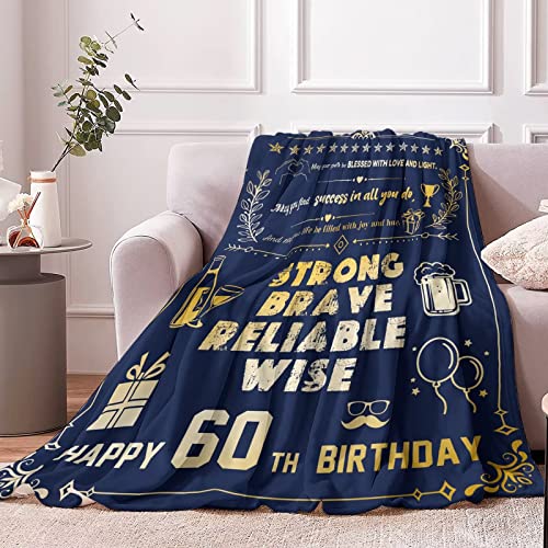 60th Birthday Gifts for Men, 60th Birthday Gifts for Him, 60 Year Old Birthday Gifts for Men, 60th Blanket 60th Birthday Decorations for Men, Gift for 60th Birthday Men, Navy Blue Blanket 60Lx50W Inch