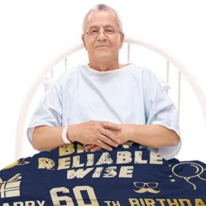 60th Birthday Gifts for Men, 60th Birthday Gifts for Him, 60 Year Old Birthday Gifts for Men, 60th Blanket 60th Birthday Decorations for Men, Gift for 60th Birthday Men, Navy Blue Blanket 60Lx50W Inch