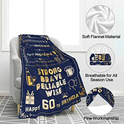 60th Birthday Gifts for Men, 60th Birthday Gifts for Him, 60 Year Old Birthday Gifts for Men, 60th Blanket 60th Birthday Decorations for Men, Gift for 60th Birthday Men, Navy Blue Blanket 60Lx50W Inch