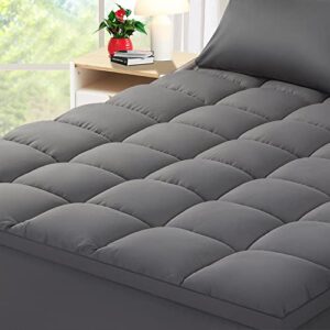 shilucheng mattress topper king size,extra thick mattress pad cover,pillow top mattress topper for back pain,soft bed topper overfilled with down alternative,8-21" deep pocket,grey