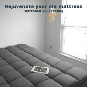 Shilucheng Mattress Topper King Size,Extra Thick Mattress Pad Cover,Pillow Top Mattress Topper for Back Pain,Soft Bed Topper Overfilled with Down Alternative,8-21" Deep Pocket,Grey