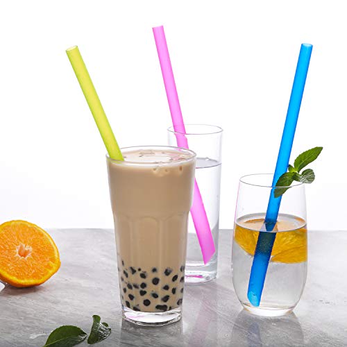 [Angled Tips] 8 Pcs Reusable Boba Straws & Smoothie Straws - Multi Colors Jumbo Wide Reusable Straws, BPA FREE Food-Grade Plastic Straws for Bubble Tea(Tapioca, Boba Pearls), Milkshakes with 2 Brushes