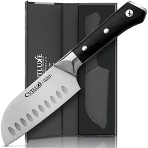 cutluxe santoku knife – 5" multipurpose kitchen knife for cutting slicing & chopping – forged high carbon german steel – full tang & razor sharp – ergonomic handle design – artisan series
