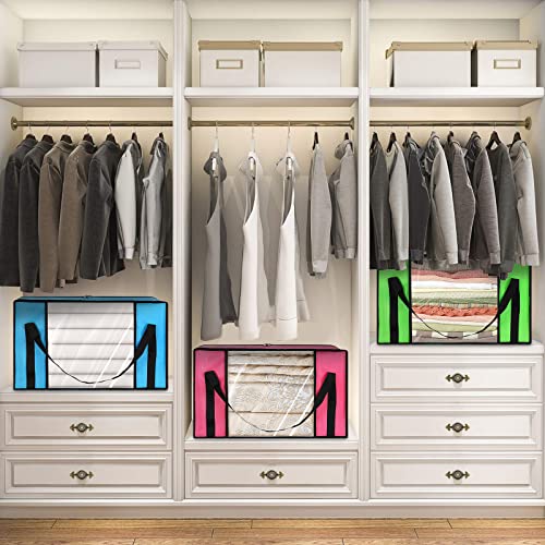 GARPROVM 3PCS Large Storage Bags, Clothes Storage Bag with Lids and Handle, Foldable Closet Organizer Storage Oxford Bag cloth for Clothing Sweaters Comforter Blanket Pillows Toys