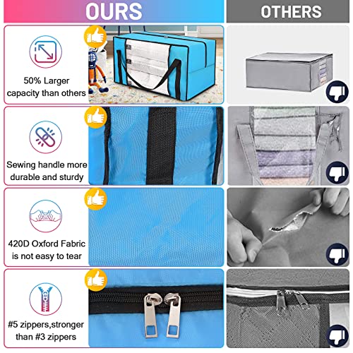 GARPROVM 3PCS Large Storage Bags, Clothes Storage Bag with Lids and Handle, Foldable Closet Organizer Storage Oxford Bag cloth for Clothing Sweaters Comforter Blanket Pillows Toys