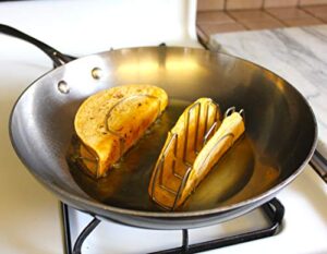 mi taco stand - make perfect flat-bottom taco shells for baking, frying or air frying - using real corn or flour tortillas even egg roll wrappers