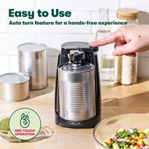 BELLA Electric Can Opener, Automatic Can Opener, Knife Sharpener and Bottle Opener, Easy Safe Removable Cutting Lever, Cord Storage, Easy Clean-Up, Black