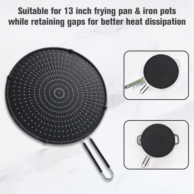 Silicone Splatter Screen for Frying Pan Suitable for 13” Pans, Multi-Use Grease Splatter Guard Heat Resistant to Hot Oil Food Safety Oil Splash Guard