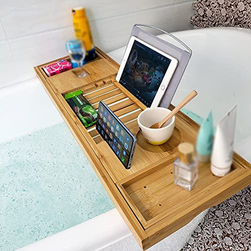 LIUYUNQI Extendable Bathtub Tray Bath Tray Spa Organizer Rack Reading Book Wine Tablet Holder for Bathroom Storage Shelf (Color : D)