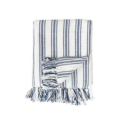 C&F Home Navy Blue and White Ticking Stripe Cotton Woven 50x60 Throw Blanket Farmhouse 50x60 inches Navy