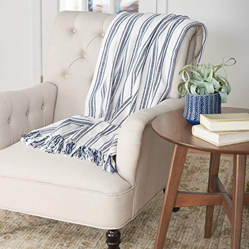 C&F Home Navy Blue and White Ticking Stripe Cotton Woven 50x60 Throw Blanket Farmhouse 50x60 inches Navy