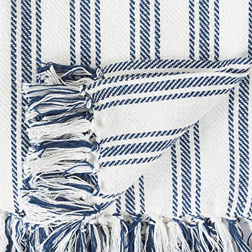 C&F Home Navy Blue and White Ticking Stripe Cotton Woven 50x60 Throw Blanket Farmhouse 50x60 inches Navy