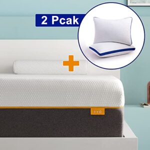 OYT Twin Size Mattress and Standard Size Pillow 2-Pack, 6" Gel Memory Foam Twin Bed Mattress in a Box and Cooling Shredded Memory Foam Pillows with CertiPUR-US Certified Foam for Sleep Supportive