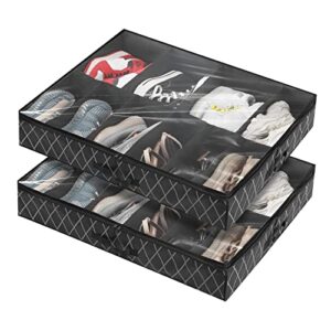 bayute under bed shoe storage organizer - 2 pack set with zipper and handle, transparent window, foldable non woven shoe organizer (black)