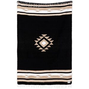 black mexican blanket by laguna beach textile co - beach, yoga, camping, or decorative throw blanket - traditional handmade serape - black baja