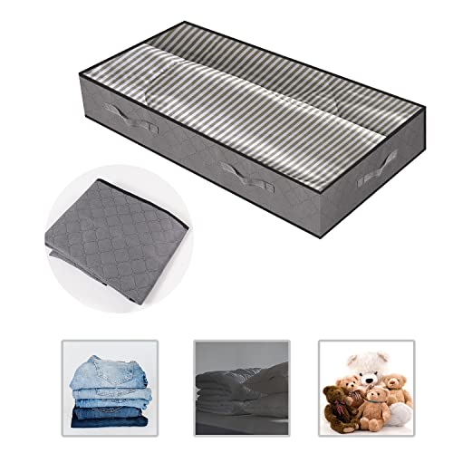 BAYUTE Foldable Under Bed Storage Bag - 2Pack Breathable Zippered Organizer with Clear Window and Handle for Clothes, Pillows, Quilts & Blankets, 39.4x19.7x5.9 inches, (Grey)