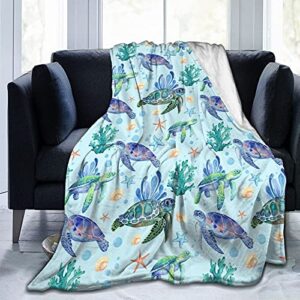 majoug sea turtle throw blanket flannel fleece bed blanket cozy air conditioning blanket plush blanket for bedroom living sofa car 80"x60"