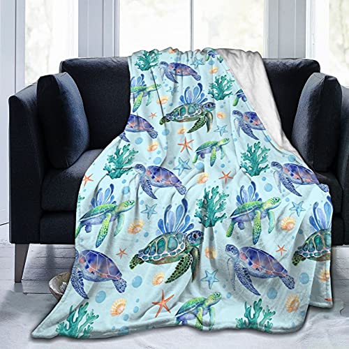 Majoug Sea Turtle Throw Blanket Flannel Fleece Bed Blanket Cozy Air Conditioning Blanket Plush Blanket for Bedroom Living Sofa Car 80"x60"