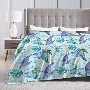 Majoug Sea Turtle Throw Blanket Flannel Fleece Bed Blanket Cozy Air Conditioning Blanket Plush Blanket for Bedroom Living Sofa Car 80"x60"