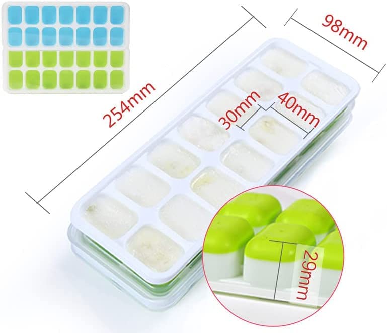 4 Pack Silicone stackable Ice Cube Trays, Reusable Flexible Silicone Ice Cube Trays with Spill-Resistant Removable Lids, Easy Release Ice Maker Tray - Easy to Use & Dishwasher Safe (Blue)