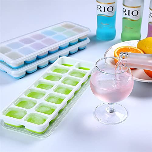 4 Pack Silicone stackable Ice Cube Trays, Reusable Flexible Silicone Ice Cube Trays with Spill-Resistant Removable Lids, Easy Release Ice Maker Tray - Easy to Use & Dishwasher Safe (Blue)