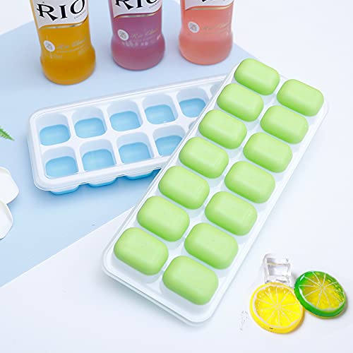 4 Pack Silicone stackable Ice Cube Trays, Reusable Flexible Silicone Ice Cube Trays with Spill-Resistant Removable Lids, Easy Release Ice Maker Tray - Easy to Use & Dishwasher Safe (Blue)