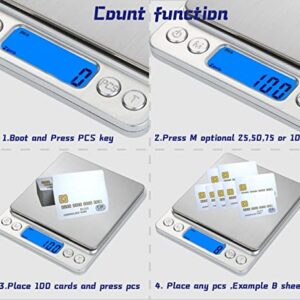 HNZYFUTA Digital Food Gram Scale Mini Pocket Scale for Food Ounces and Grams,Baking,Cooking,Kitchen and Small Items,Tare Function,2Trays,LCD Display (Batteries Included) Silvery