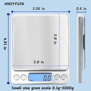 HNZYFUTA Digital Food Gram Scale Mini Pocket Scale for Food Ounces and Grams,Baking,Cooking,Kitchen and Small Items,Tare Function,2Trays,LCD Display (Batteries Included) Silvery