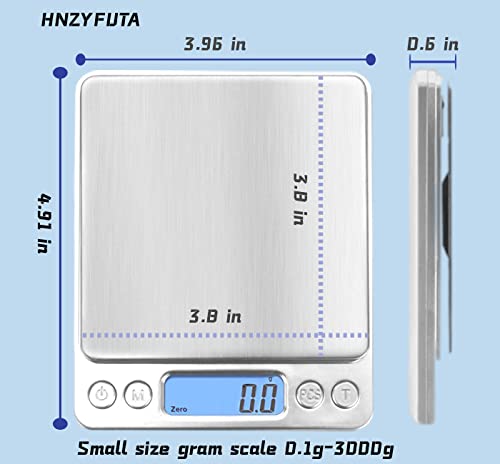 HNZYFUTA Digital Food Gram Scale Mini Pocket Scale for Food Ounces and Grams,Baking,Cooking,Kitchen and Small Items,Tare Function,2Trays,LCD Display (Batteries Included) Silvery