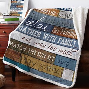 yun nist lake rules fleece sherpa throw blanket inspirational quotes soft warm cozy fuzzy blankets wood grain reversible plush fluffy tv throws for couch sofa bed farmhouse 40x50in