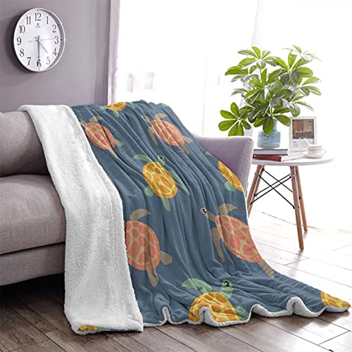 Super Soft Sea Turtle Fleece Throw Blanket Sea Animals Kawaii Plush Sherpa Blanket Lightweight Fluffy Blankets for Adults Kids Gifts for Animal Lovers