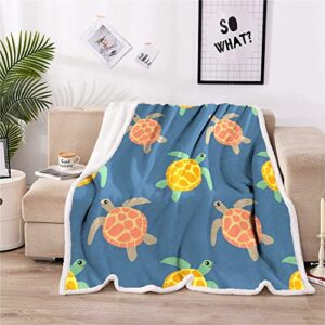 Super Soft Sea Turtle Fleece Throw Blanket Sea Animals Kawaii Plush Sherpa Blanket Lightweight Fluffy Blankets for Adults Kids Gifts for Animal Lovers