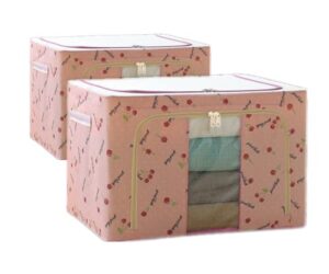 storage bins for clothes - 2 pcs collapsible storage bins large 100l foldable closet organizer boxes 24"l x 17"w x 16"h blanket clothing storage bags with zipper window large capacity storage containers for clothes 100l pink cherry