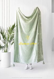sophia-art luxury crushed velvet throw blanket with tassels sofa bed soft blankets boho warm throws cozy plush lightweight pet (50x60 inches, sage green)