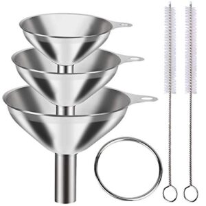 ylyl 6pcs metal stainless steel funnel, large small funnel set of 3, food grade mini funnels for kitchen use filling bottles flask cooking, 2 brushes
