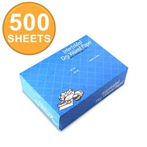 [500 Pack] Interfolded Food and Deli Dry Wrap Wax Paper Sheets with Dispenser Box, Bakery Pick Up Tissues, 6 x 10.75 Inch