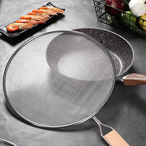 3 Pieces Grease Splatter Screen for Frying Pan, Splatter Guard Mesh Stainless Steel Grease Guard Shield for Kitchen Frying Pan Cooking Supplies Set of 9.8", 11.5" and 13" inch (Wood Handle)