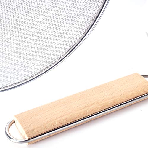 3 Pieces Grease Splatter Screen for Frying Pan, Splatter Guard Mesh Stainless Steel Grease Guard Shield for Kitchen Frying Pan Cooking Supplies Set of 9.8", 11.5" and 13" inch (Wood Handle)