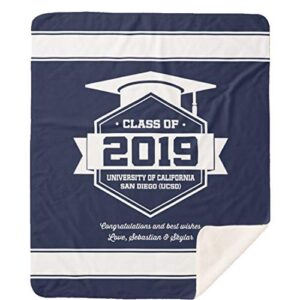 Personalized Cap Graduation Blanket, Custom Class Year Congratulations Decorations Gift For Him Her Men Women. Phd Doctoral College Graduation Gifts For Cousin Best Friend (Navy White, Sherpa 50"x60")