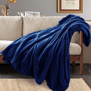 inhand fleece throw blanket, super soft fuzzy blanket for couch sofa bed office, cozy plush fleece blanket throw size, washable lightweight flannel blankets throw for all season(50”x60”,navy)