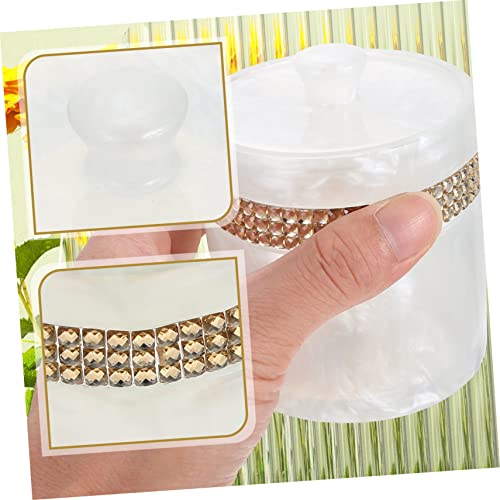 Cabilock Resin Swab Box Toothpick Dispenser Makeup Storage Organizer Box Candy Dishes Decorative 2pcs Cotton Swabs Rhinestone Snack Jars Candy Storage Container Cotton Pad Container White