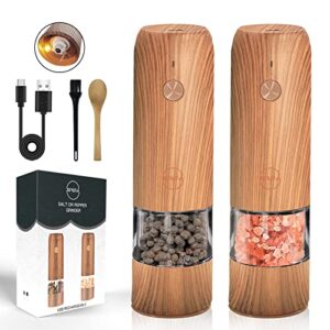 electric salt and pepper grinder set usb rechargeable - usb type-c cable, led lights, automatic electric pepper salt grinder mill refillable, adjustable coarseness shakers, one hand operation