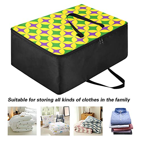 DOMIKING Under Bed Clothes Storage Bag - Mardi Grass Blanket Storage Large Quilt Storage Bag with Zipper Pillow Storage 27.6x19.7x11inch