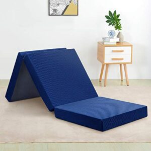 primasleep 4 inch tri-fold topper, guest bed, floor mat,blue,(single)
