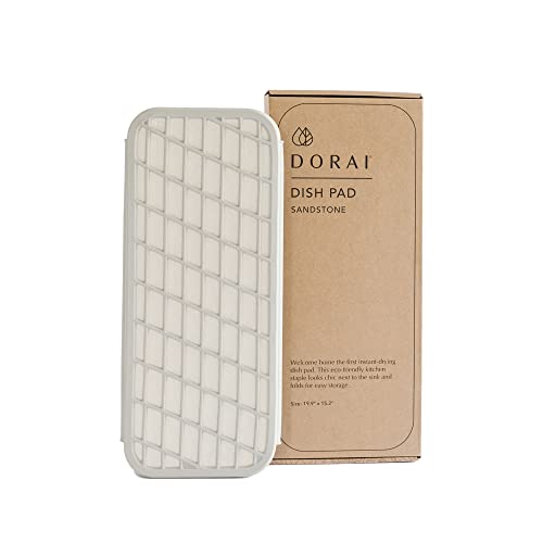 Dorai Home Dish Pad – Collapsible Kitchen Drying Mat – Wrapped in Silicone Webbing to Protect Dishes – Dries Instantly – Modern and Stylish – Minimal Design to Match Any Countertop – Sandstone