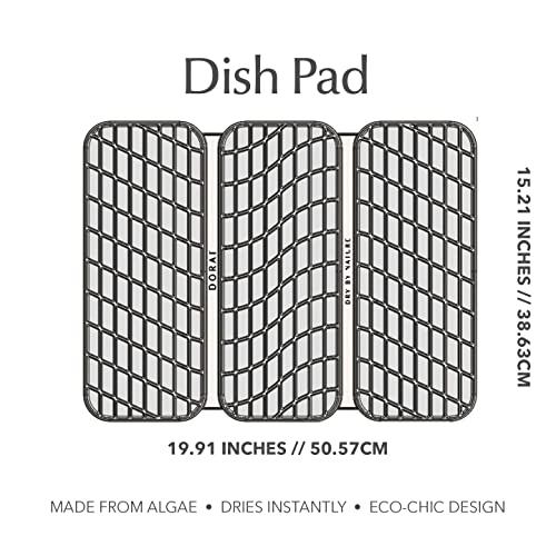 Dorai Home Dish Pad – Collapsible Kitchen Drying Mat – Wrapped in Silicone Webbing to Protect Dishes – Dries Instantly – Modern and Stylish – Minimal Design to Match Any Countertop – Sandstone