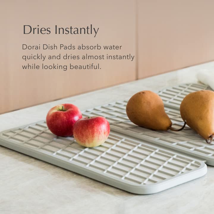 Dorai Home Dish Pad – Collapsible Kitchen Drying Mat – Wrapped in Silicone Webbing to Protect Dishes – Dries Instantly – Modern and Stylish – Minimal Design to Match Any Countertop – Sandstone