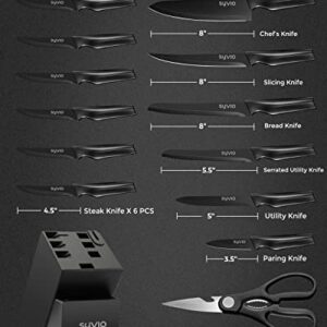 syvio Knife Sets for Kitchen with Block, Kitchen Knife Sets 14 Piece with Built-in Sharpener, Kitchen Knives for Chopping, Slicing, Dicing&Cutting