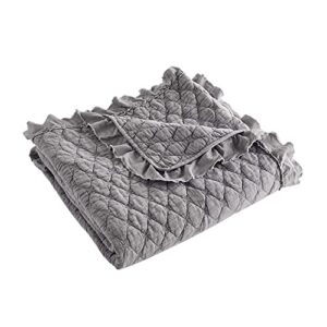 levtex - grey stonewash - quilted throw - 50x60in. - grey with frayed ruffle - reversible pattern - cotton fabric