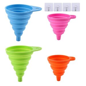 kitchen funnel set of 4, 2 small and 2 large funnels for kitchen use, silicone collapsible funnels for filling bottles/liquid/powder transfer, food grade bpa free